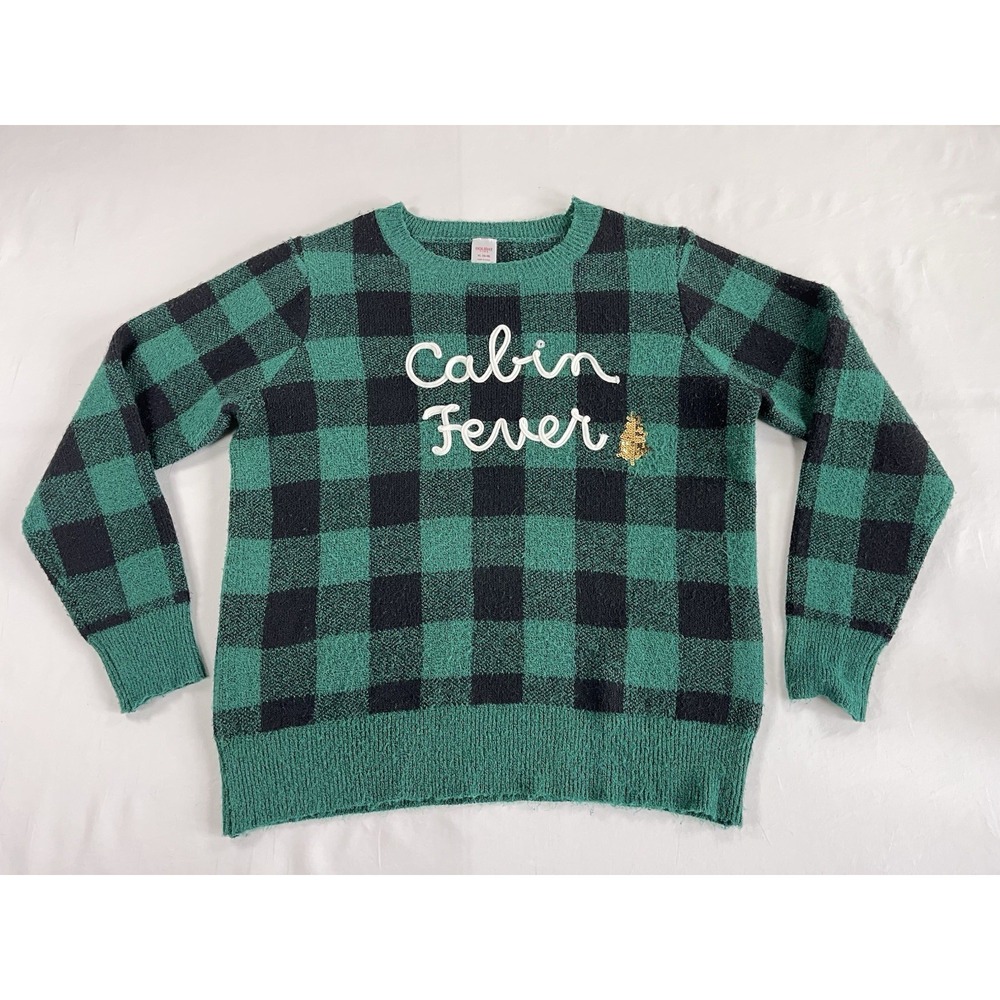 Holiday Time Cabin Fever Christmas Sweater Women XL Green Buffalo Plaid Ugly